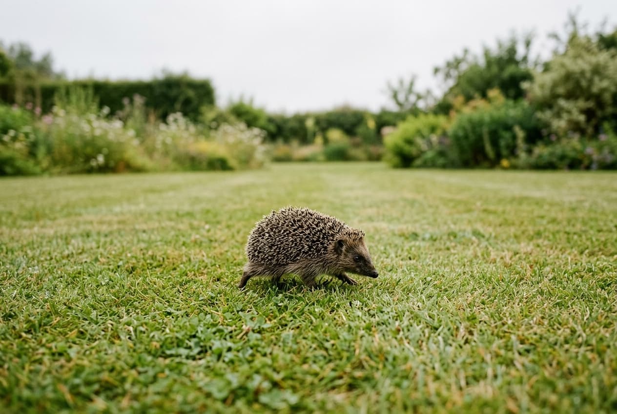 Ein Igel tagsüber allein auf dem Rasen — ein Zeichen für einen Notfall